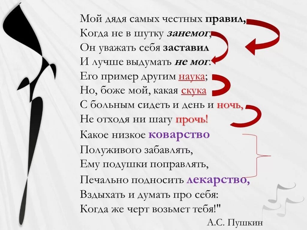 Мой дядя самых честных правил. Пушкин мой дядя самых честных правил. Мой дядя самых честных правил когда не в шутку занемог. Скука рифма