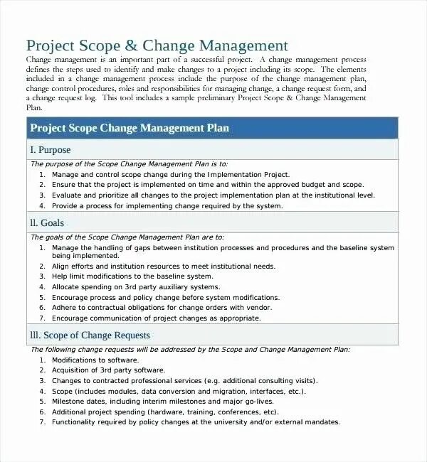 Scope change. Change management plan. scope management plan. change request template. request for change.