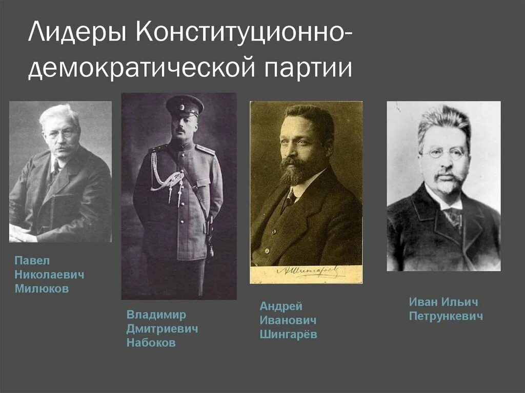 Партии лидеры организации власти. Милюков партия кадетов. Лидер партии кадетов 1905. Милюков Лидер партии кадетов. Конституционно Демократическая партия 1905.