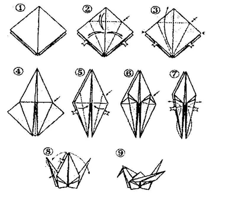 Оригами журавлик простой способ. Оригами из бумаги для начинающих птичка. Птицы оригами из бумаги своими руками схемы. Птичка оригами схема 2 класс. Оригами птица схема для начинающих пошагово.