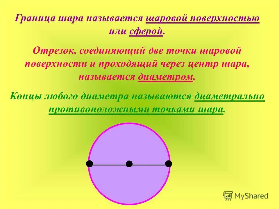 Диаметральной плоскостью шара называется. Диаметрально противоположные точки окружности. Диаметрально противоположный это. Что называется диаметром шара. Диаметром шара называется отрезок соединяющий.