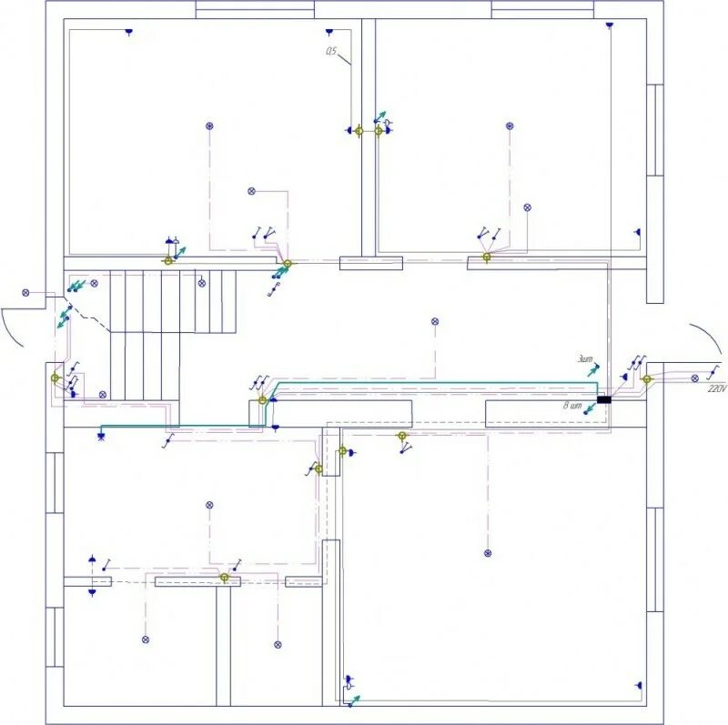 Проект электропроводки. Схема разводки проводки в частном доме. Разводка слаботочки схема электропроводки. Схема электропроводки в 2 этажном доме. Монтаж открытой электропроводки чертеж.