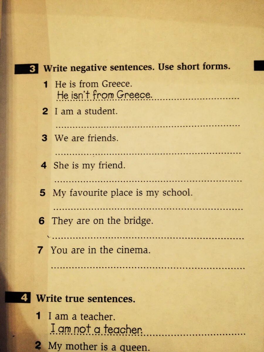 Write negative sentences use short forms