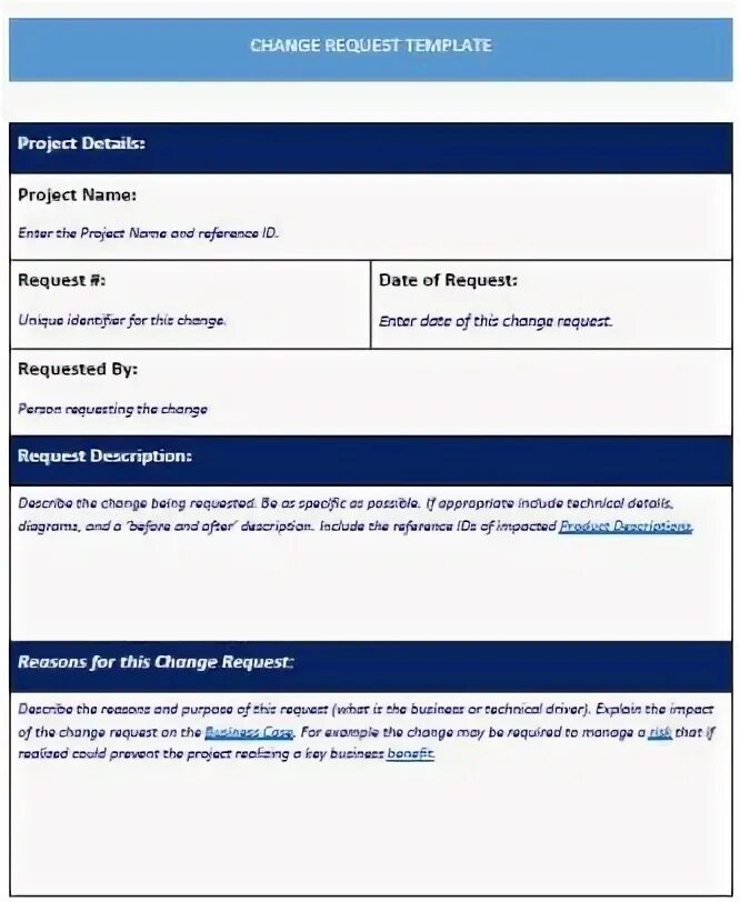 Change request. Project request form. Project request. Change request statuses. Change request.
