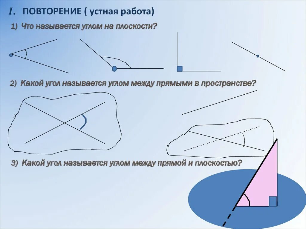 Как называется угол между. Углы на плоскости. углы в пространстве. что называется углом на плоскости. углы на плоскости и в пространстве.