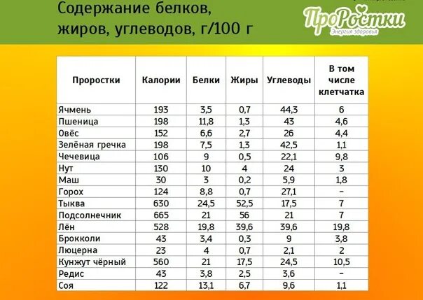 БЖУ пророщенных семян. В семенах белки, жиры. Энергетическая ценность проростков. Белки жиры углеводы.