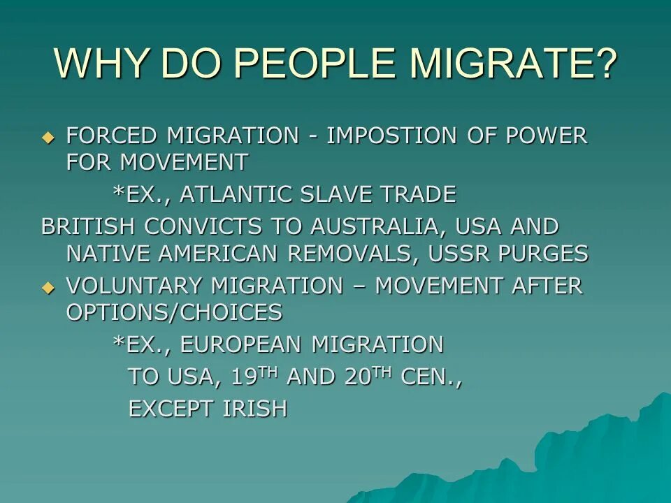 Характеристика iva. Voluntary and forced Migration. Forced Migration. Forced Migration is one root.