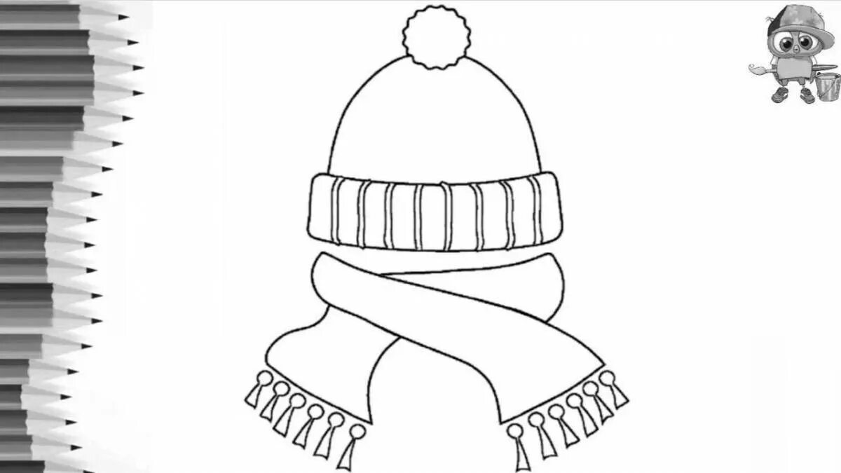 Шапки рисунком рисунок схему. Раскраска зимняя одежда. Раскраска шапка и шарф. Шапка раскраска. Раскраска шапка и шарфик.
