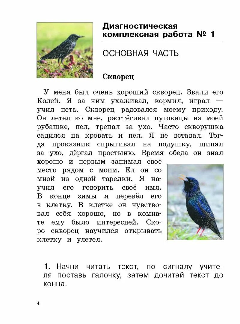 Текст розовые скворцы. Комплексная работа. Диагностические комплексные работы 1 класс. Диагностическая кл комплексная работа. Комплексные работы работа с текстом.