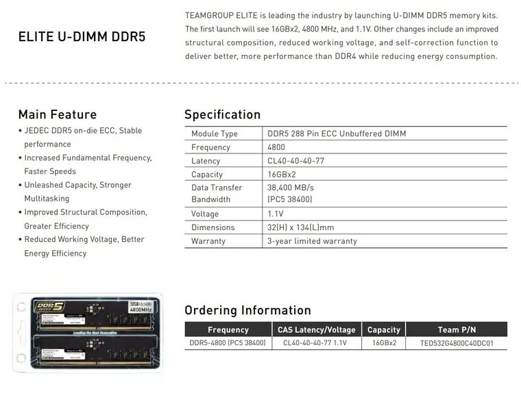 4xddr5 4800 мгц. Teamgroup elite ddr5 32gb (2*16gb 4800mhz cl40). модуль управления памятью.