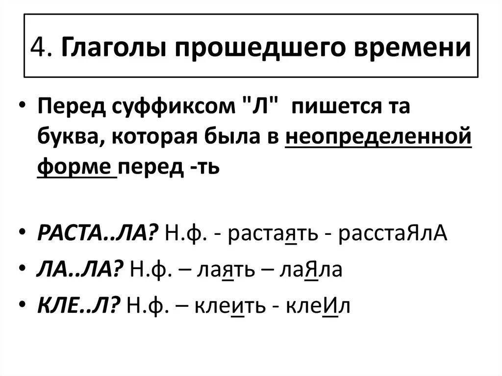 Правописание глаголов перед суффиксом л