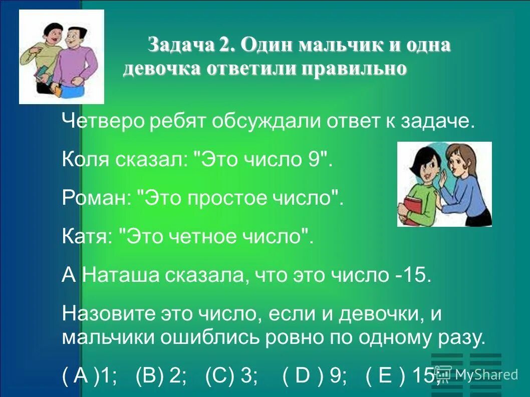 четверо ребят обсуждали ответ к задаче кирилл. четверо ребят обсуждали ответ к задаче кирилл.