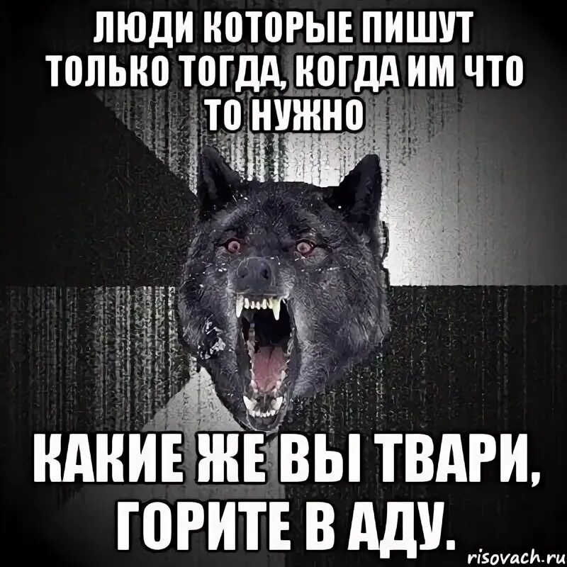 Напишешь тогда. Люди твари. когда им что-то нужно. когда человек тварь. пишут только тогда когда им что то нужно.