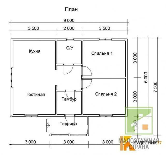 ⛪ Проект одноэтажного каркасного дома КО09 цена под ключ в Москве и СПб