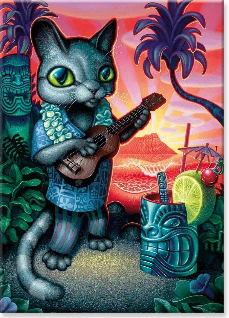 Тики кэт. Лоуброу арт. Картина Тики. Кот лоуброу арт. Гавайский кот.