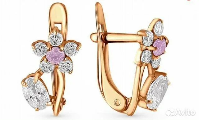 Золотые серьги для девочек фото Купить серьги с фианитами по цене 4 096 руб. в интернет магазине Золотое время