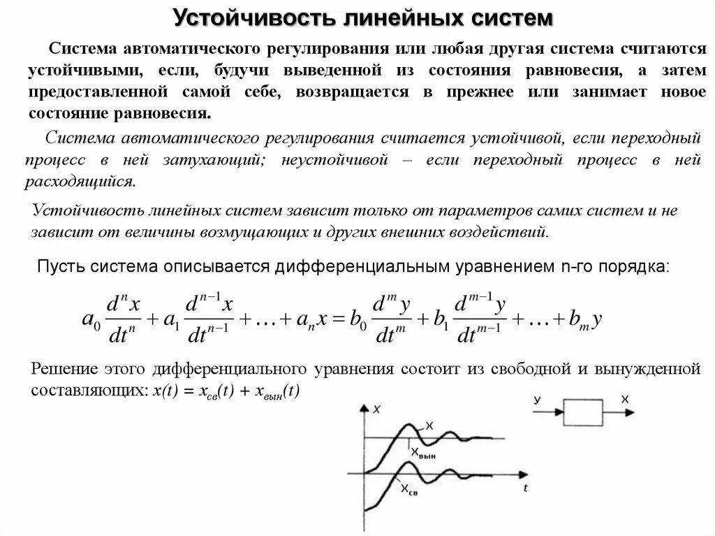 Передаточные функции линейных автоматических систем. Система линейных дифференциальных уравнений. Состояния равновесия системы дифференциальных уравнений. Решение системы дифференциальных уравнений.