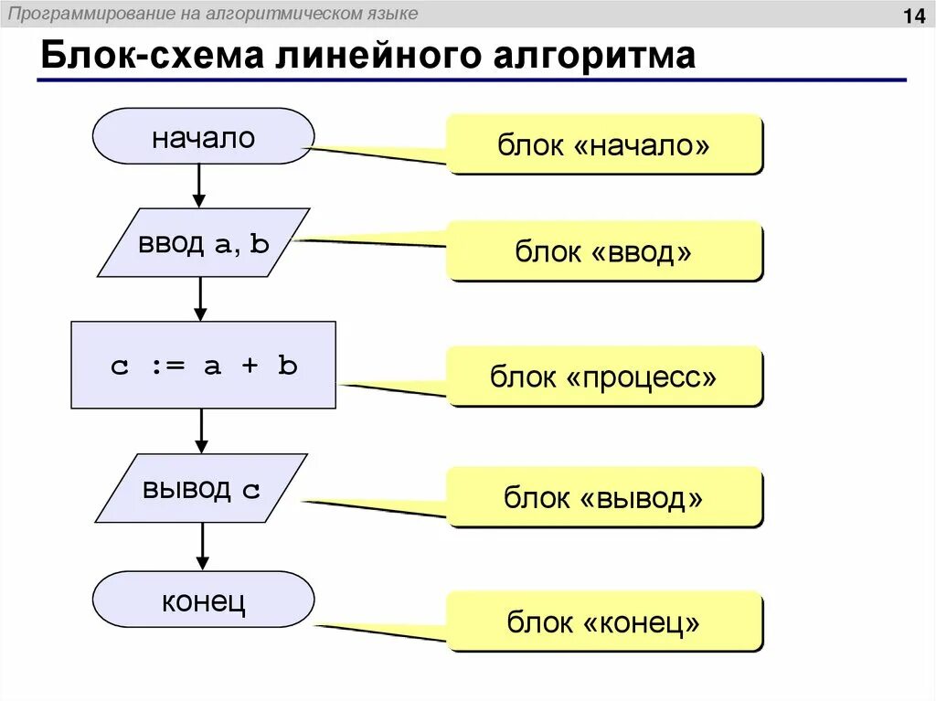 Сколько раз выполняются действия в линейном алгоритме. Программирование линейных алгоритмов блок-схемы. Программирование линейных алгоритмов 7 класс. Блок схемы для программирования. Алгоритмический язык программирования блок схема.