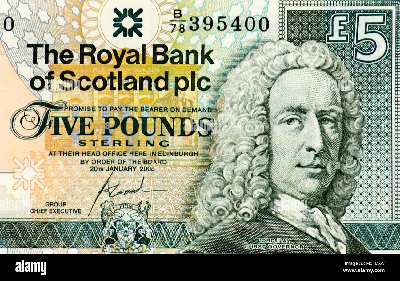 T me bank notes. Clydesdale Bank, the Royal Bank of Scotland and the Bank of Scotland. One pound Note in Scotland.