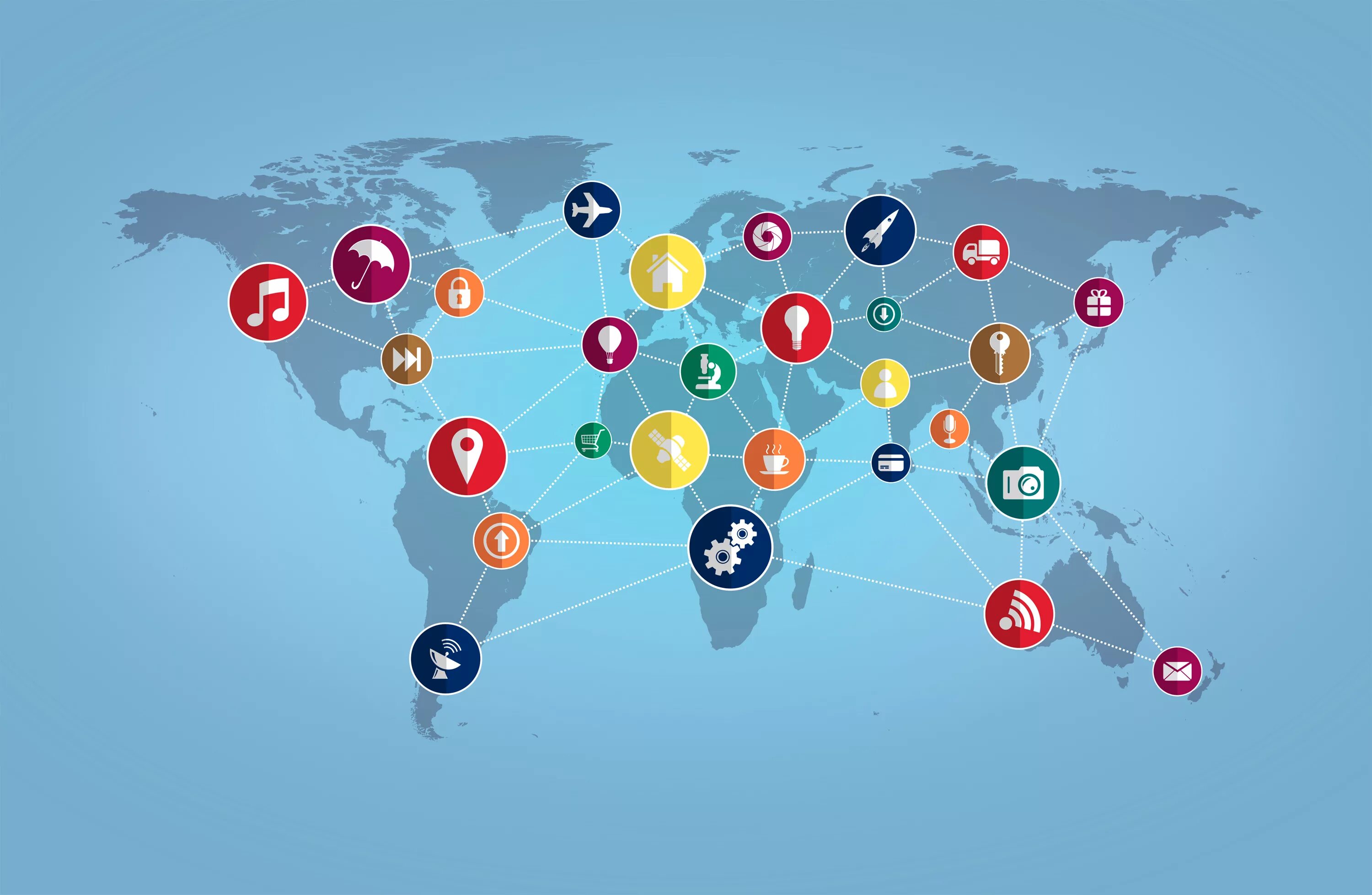 Map with Pointers. Map of the World's Network Cables. Worldwide pic.