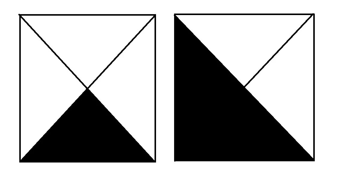 Два одинаковых квадрата приложили сторонами так. Две четвертые части квадрата. "Квадрат разделили на четыре треугольника". Квадрат из раскрашенных треугольников. Квадрат разделенный на 2 треугольника.