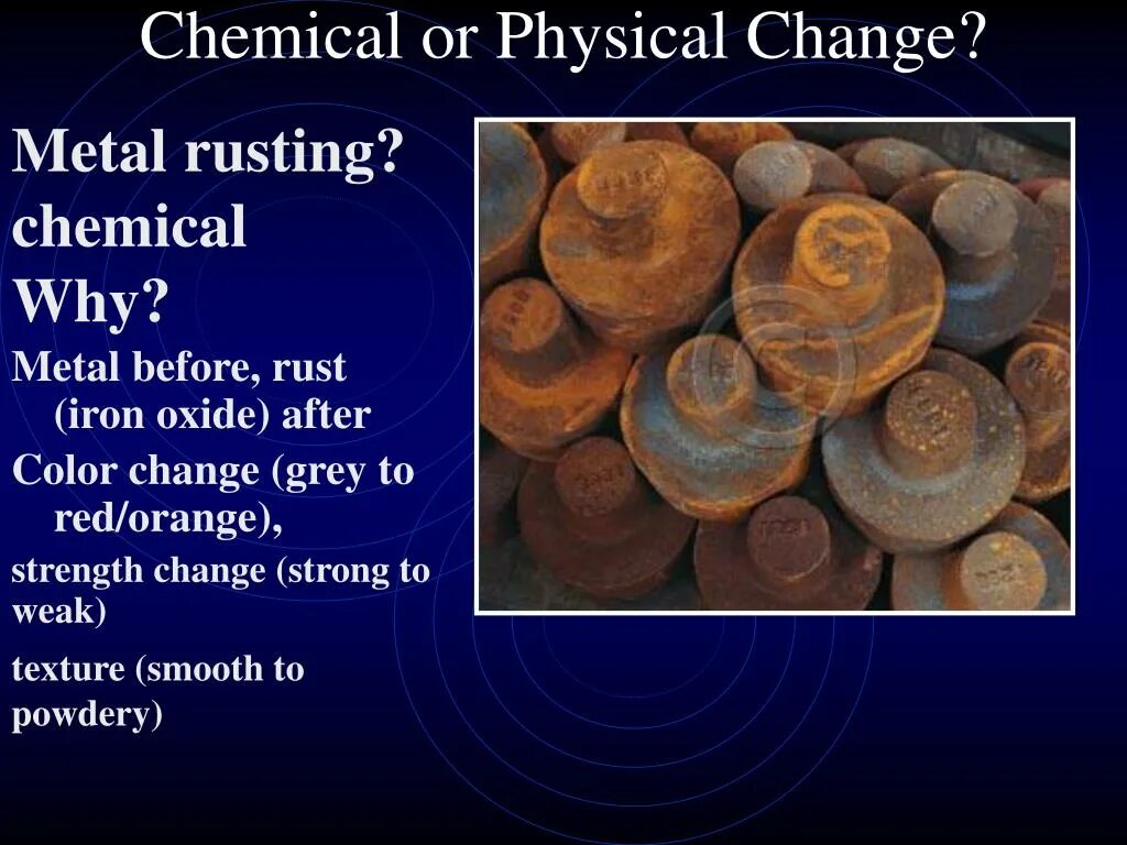 Rust Chemistry. Chemical Metals. Metals Chemical Coloring. Cannon bodily changes. Chemical metal