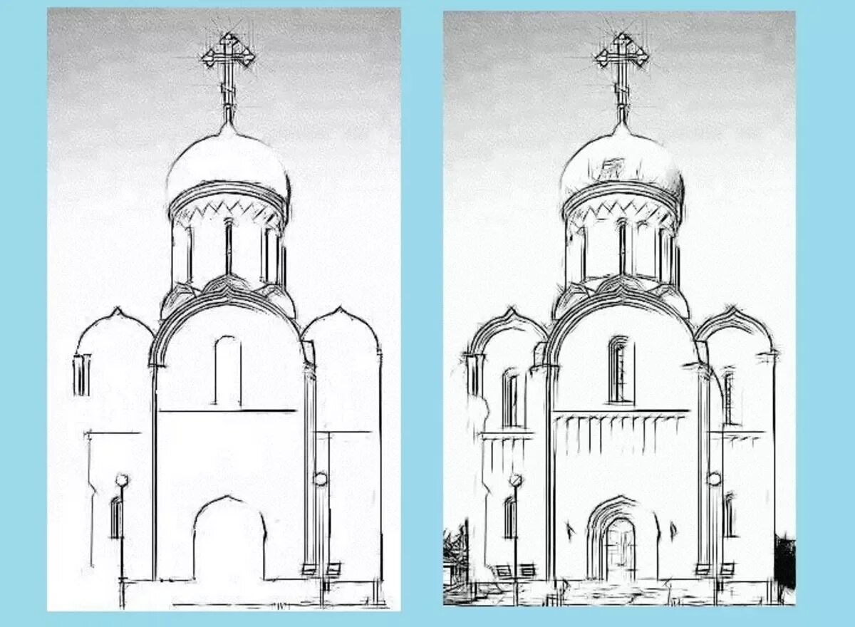 Храм Сергия Радонежского рисунок. Зарисовка храма. Рисунки храмов карандашом. Церковь поэтапно