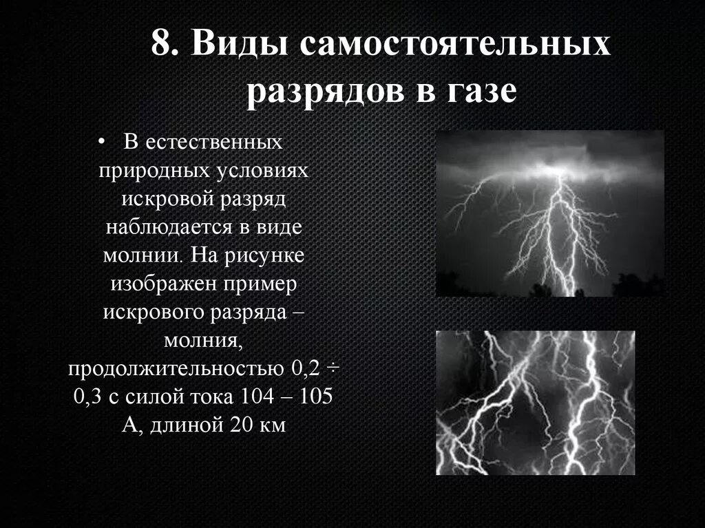 Молния газовый разряд в природных условиях. Искровой газовый разряд. Виды газовых разрядов. Электрический разряд в газах.