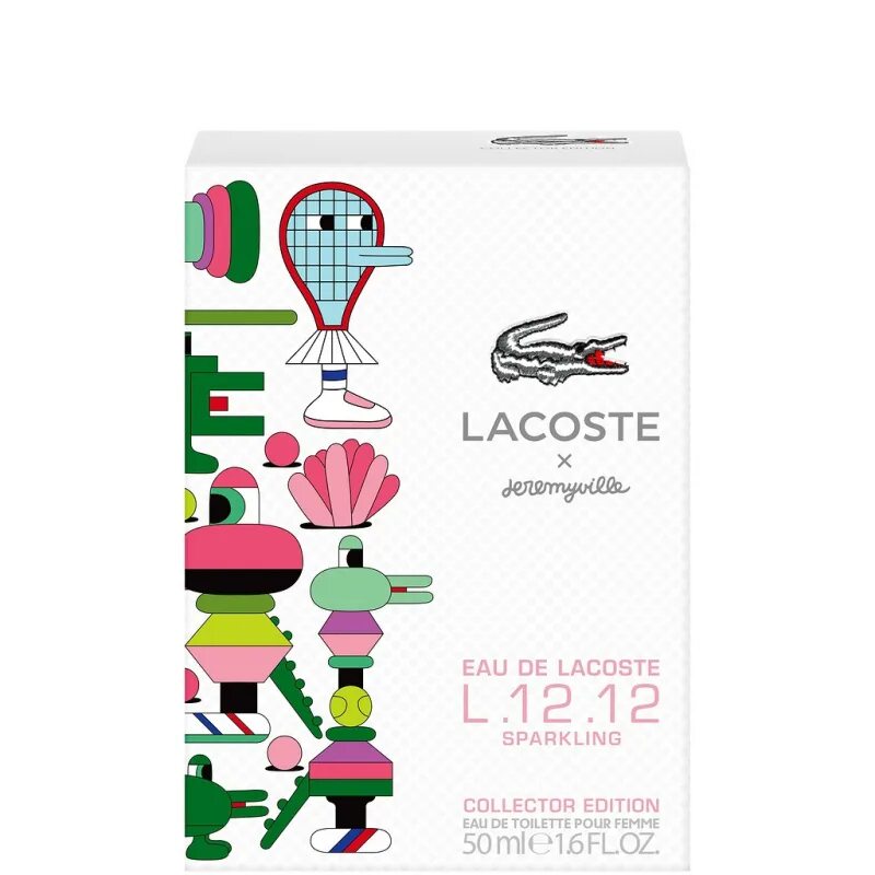 Туалетная вода Lacoste l.12.12 sparkling x Jeremyville. Lacoste Eau de Lacoste l.12.12 sparkling Collector Edition. Lacoste l.12.12 sparkling Collector Edition pour femme x Jeremyville туалетная вода 90 ml. Духи Lacoste Jeremyville женские.