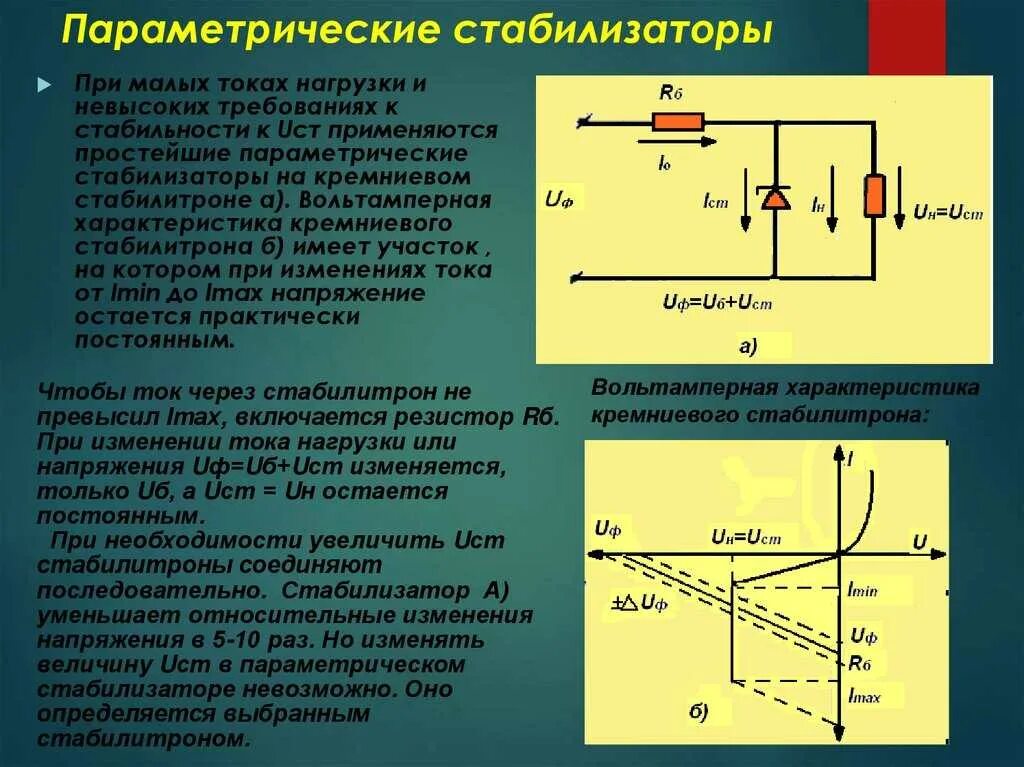 Повышенные токи. Параметрический стабилизатор напряжения структурная схема. Параметрический стабилизатор напряжения вах. Как работает параметрический стабилизатор напряжения. Стабилизатор тока для емкостного сопротивления.