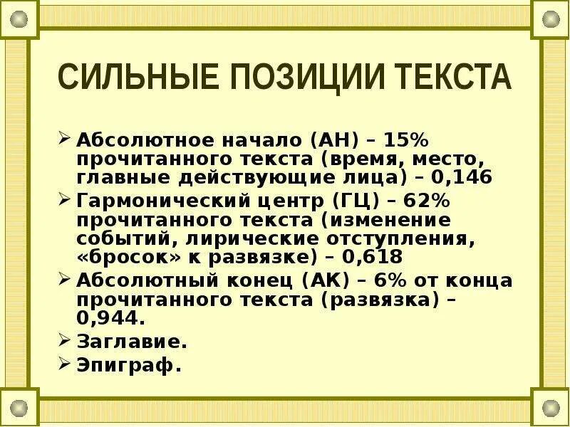 Сильная позиция слова. Сильные позиции текста. Сильные позиции в художественных текстах. Укажите сильные позиции текста. Сильные позиции в художественных текстах притча.