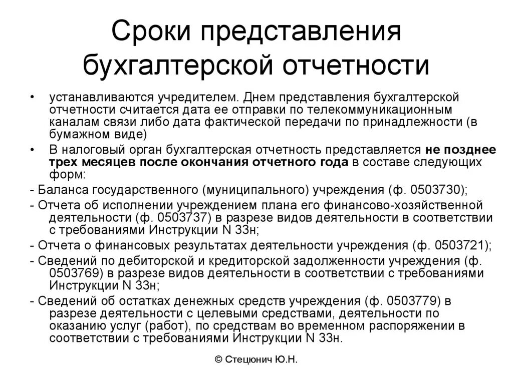 Состав и сроки предоставления бухгалтерской отчетности. Сроки составления годовой бухгалтерской отчетности. Сроки составления бухгалтерской (финансовой) отчетности. Состав бухгалтерской отчетности. Сроки ее представления. Учреждение в установленное время