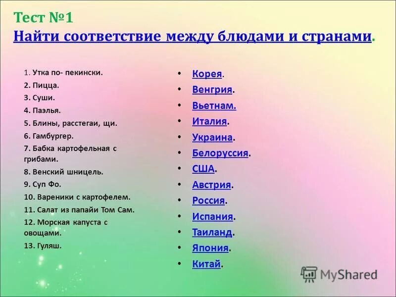 найдите соответствие франция