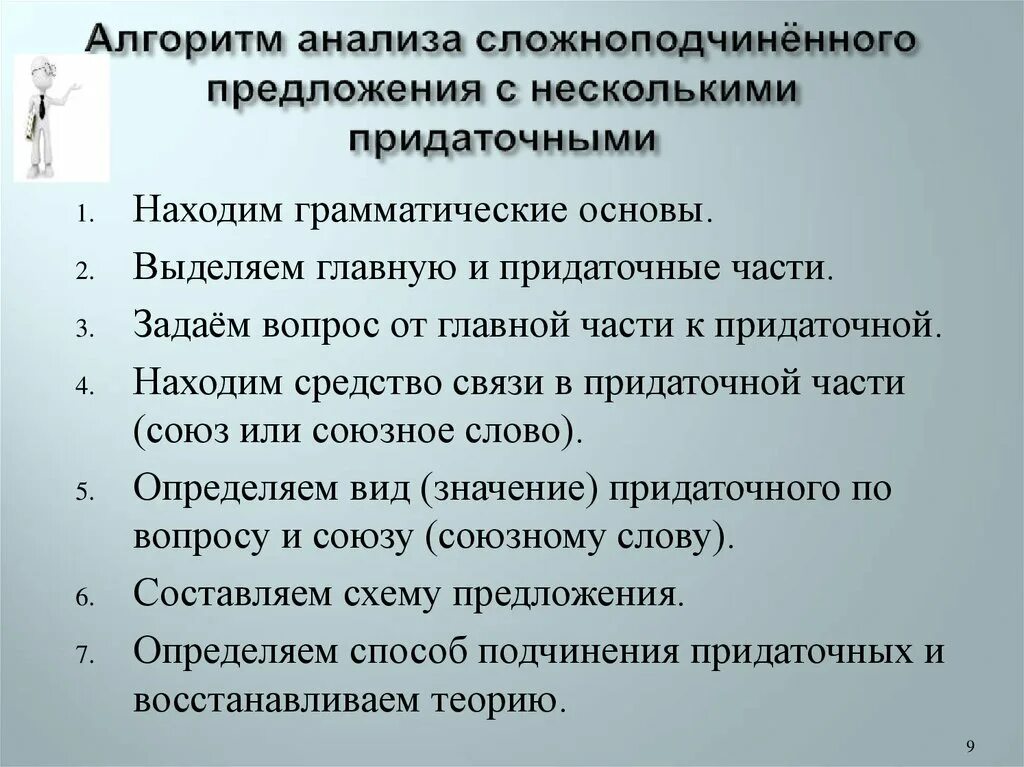 Синтаксический разбор предложения ссп спп. Схема разбора сложноподчиненного предложения. разбор сложноподчиненного предложения с несколькими придаточными. алгоритм синтаксического разбора спп. алгоритм разбора сложноподчиненного предложения.