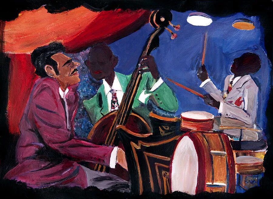 Jazz Band Painting by Harold Ellison. Джазовая живопись. Джаз иллюстрации. Джаз в живописи.