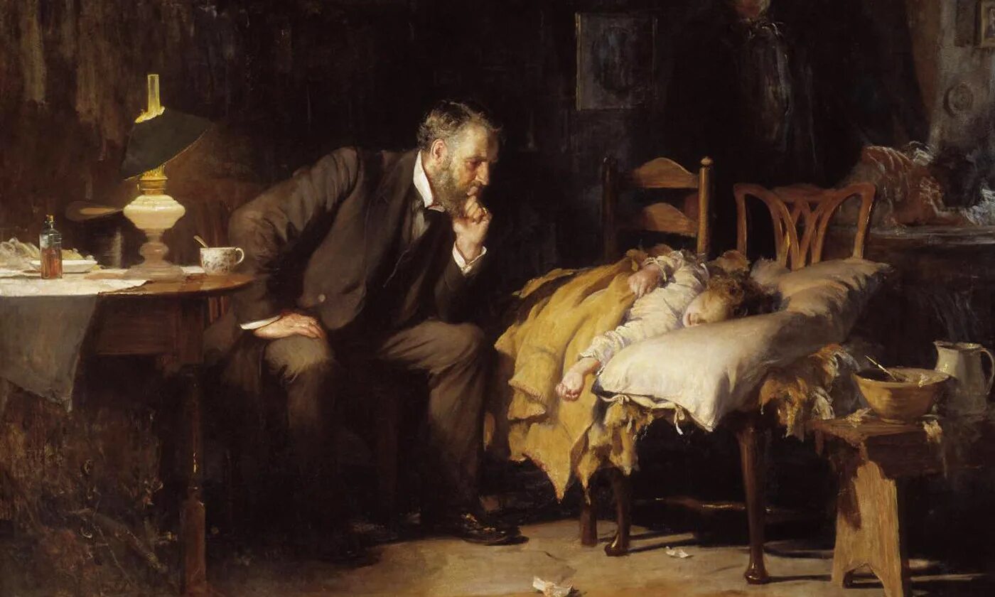 Как вызвать писателя. Люк Филдс доктор 1891. Картина лекарь. Лекарь 19 века.