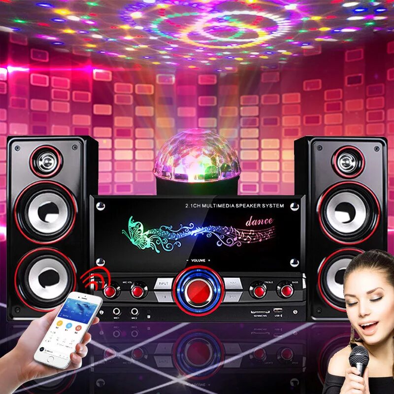 Музыкальная колонка Hi Fi Karaoke. Колонки для диджея. Мощная аудиосистема для вечеринок. Акустическая система с караоке. Колонка музыкальная с караоке блютузом