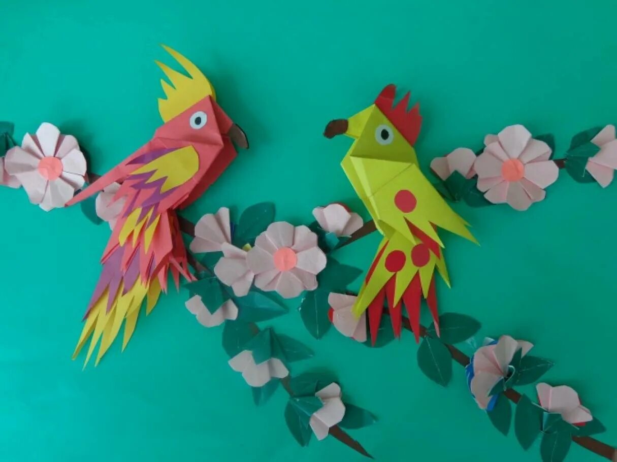 Композиция птицы и цветы подготовительная группа. Объемная аппликация. Бумагопластика птицы. Бумагопластика для детей. Объемные аппликации для начальных классов.