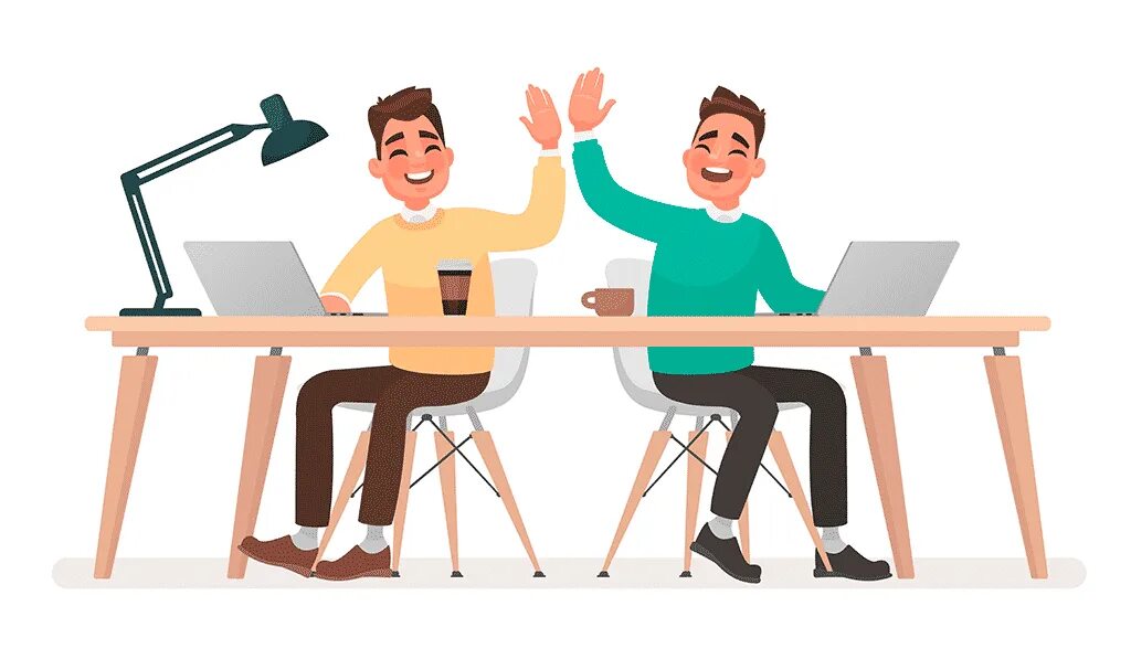 Работа пять через два. Офисный работник арт. два человека дают пять. коллеги дают друг другу пять. сотрудники дают пять.