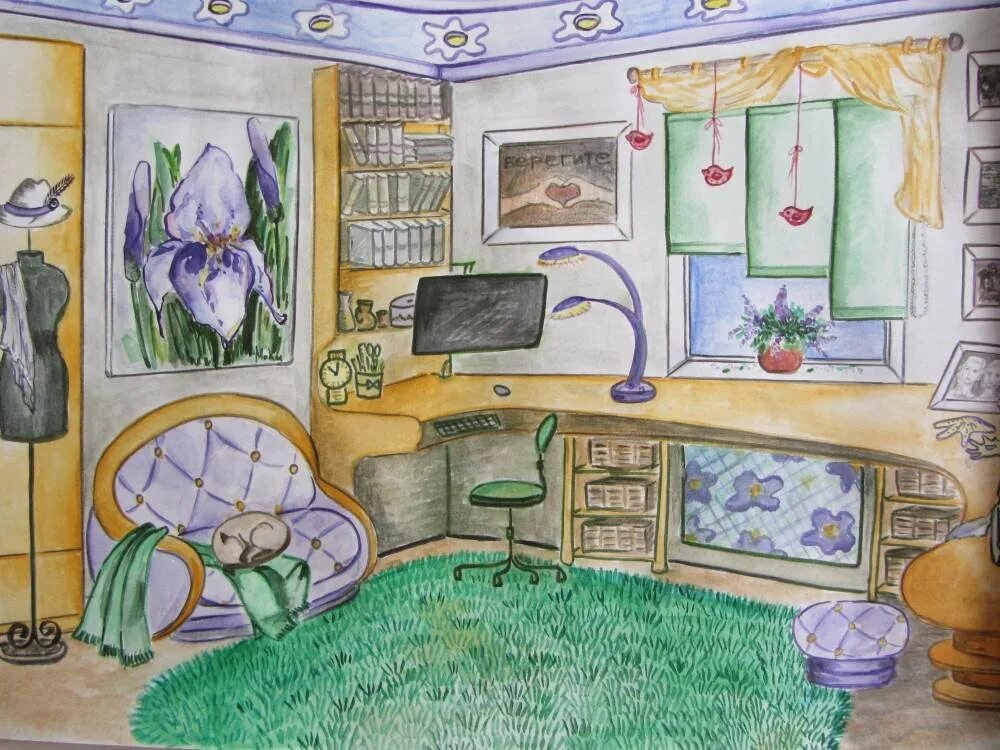 Комната мечты 7 класс. Рисование интерьера для детей. Рисунок комнаты. Эскиз интерьера детской комнаты. Комната иллюстрация.