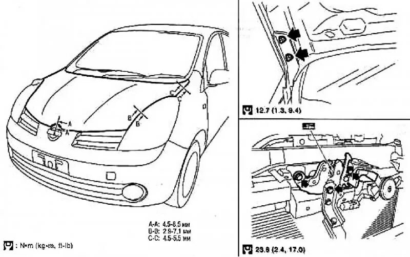 Как открыть ниссан ноут. Капот Ниссан ноут е-11. Nissan Note крышка капота 2007. Nissan Note е11 капот. Замок капота Ниссан ноте е11.