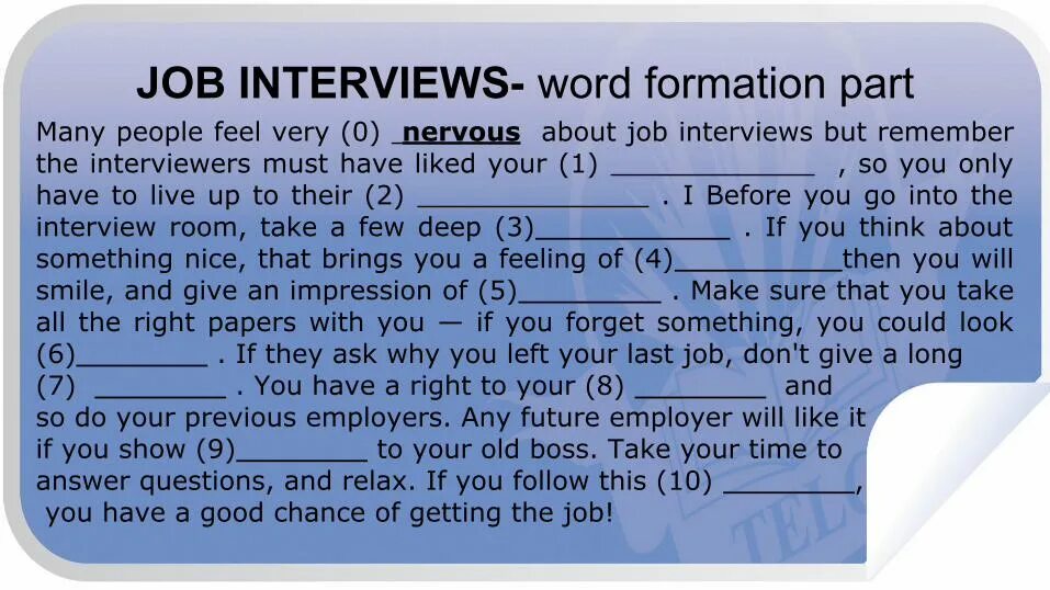 Most people have a feeling. Предложения с nervous about. Word formation jobs. FCE Word formation. Предложения с nervous about примеры.