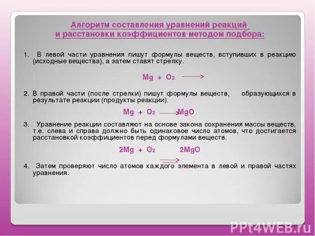 Как ставить коэффициенты в химии. Алгоритм расстановки коэффициентов в уравнении химической реакции. Алгоритм составления уравнений. Алгоритм составления химических реакций.