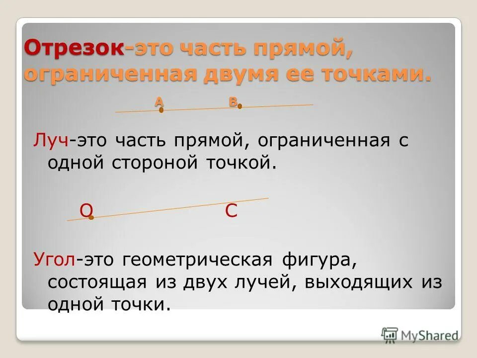 Прямая линия это геометрическая. Определение отрезка луча угла. Отрезок Луч угол определение. Определение прямой отрезка и луча. Прямая Луч отрезок определения.