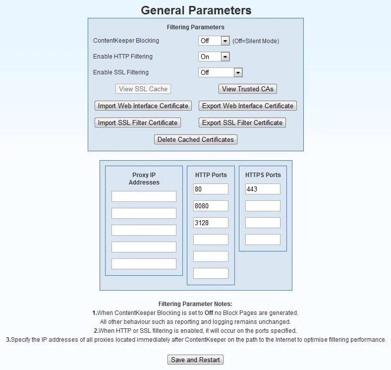 Filter parameters. Filter parameters