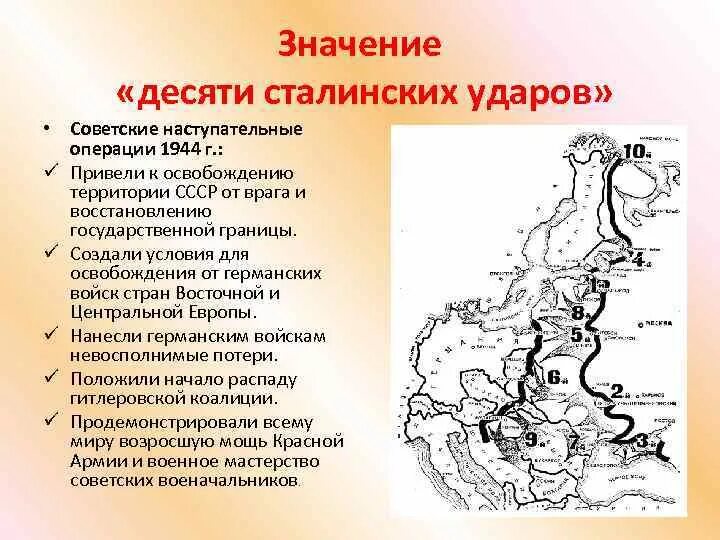 Тест 10 сталинских ударов. Десять сталинских ударов Великой Отечественной войны. Карта 10 сталинских ударов 1944. Карта десять сталинских ударов Великой Отечественной войны.