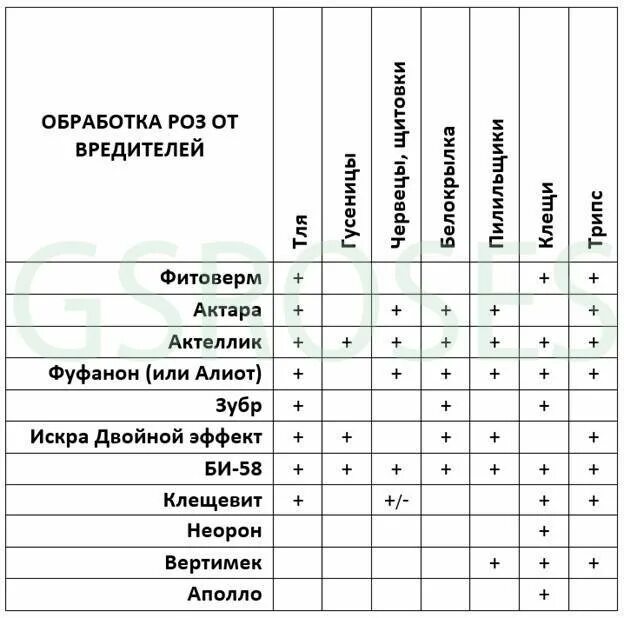 Список инсектицидов для сада. Таблица подкормки и обработки роз. Баковая смесь от болезней и вредителей. Таблица совместимости баковых смесей для сада. Схема подкормок роз в таблице.