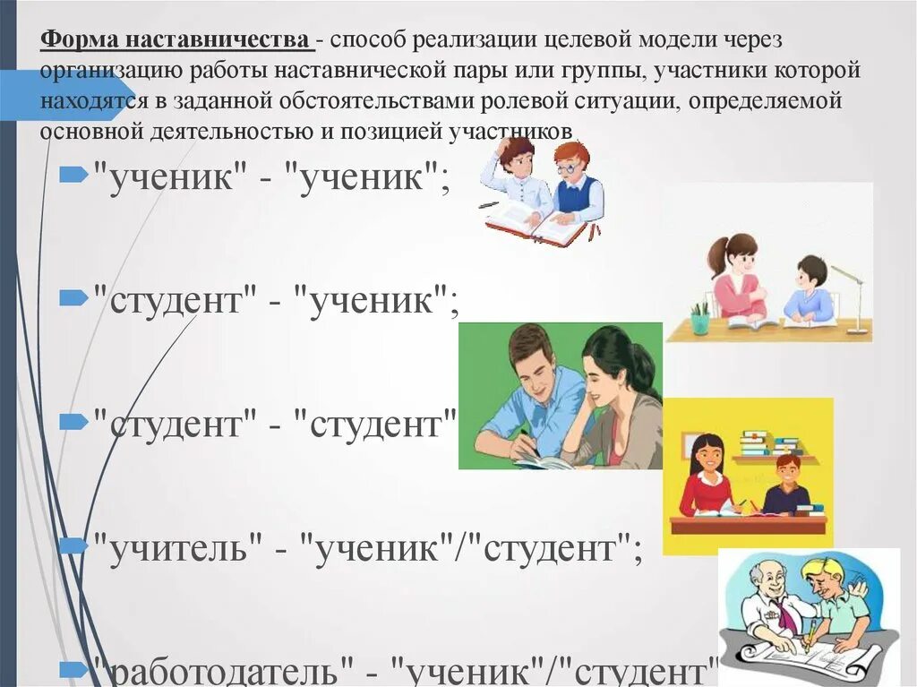 Ученик ученик практическая работа. Формы наставничества. Формы наставничества в образовании. Модель наставничества учитель-ученик. Форма наставничества ученик-ученик.