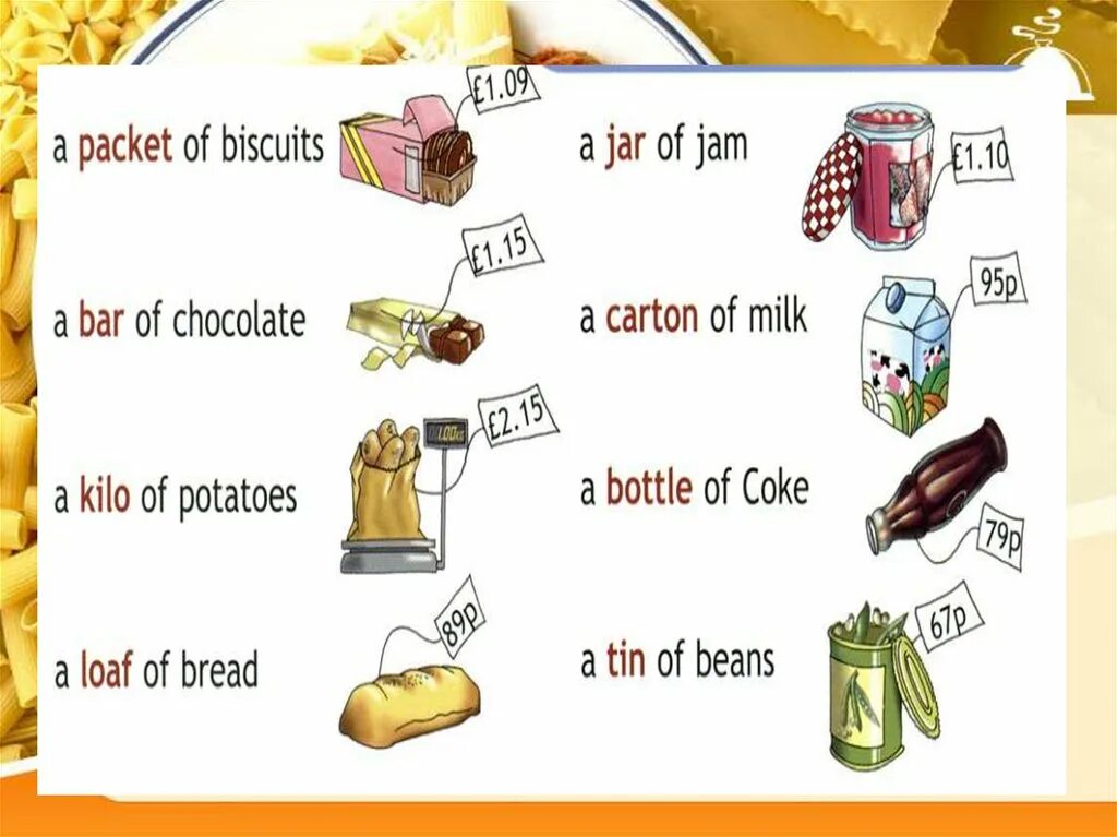 Fill in loaf box bottle carton bowl. Упаковки по английскому. Уgаrковки на английском. Упаковки еды на английском. Упаковка продуктов на английском языке.