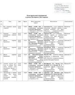 План дня здоровья в школе 7 апреля